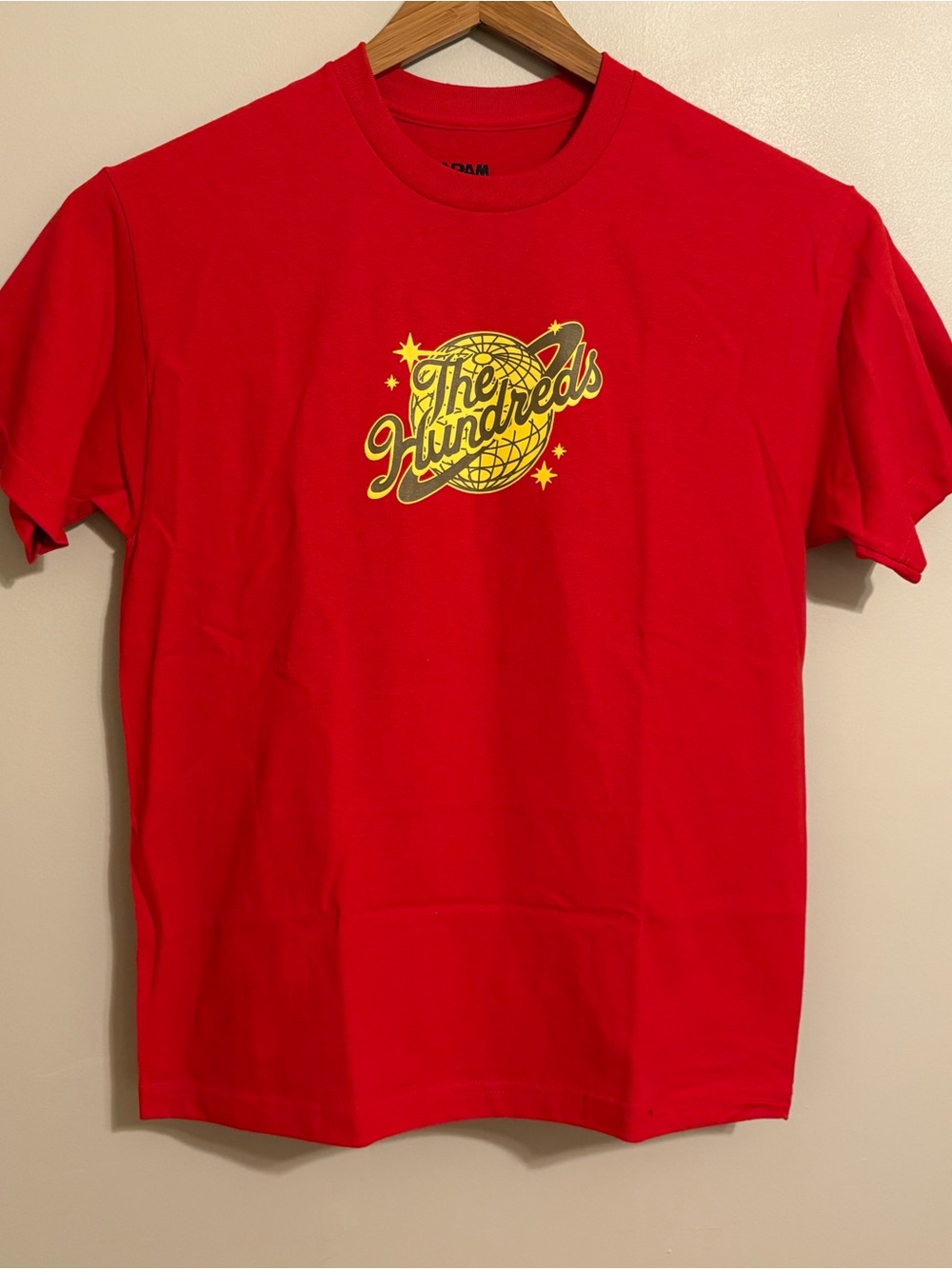 The Hundreds Red Tee with Yellow Logo Globe